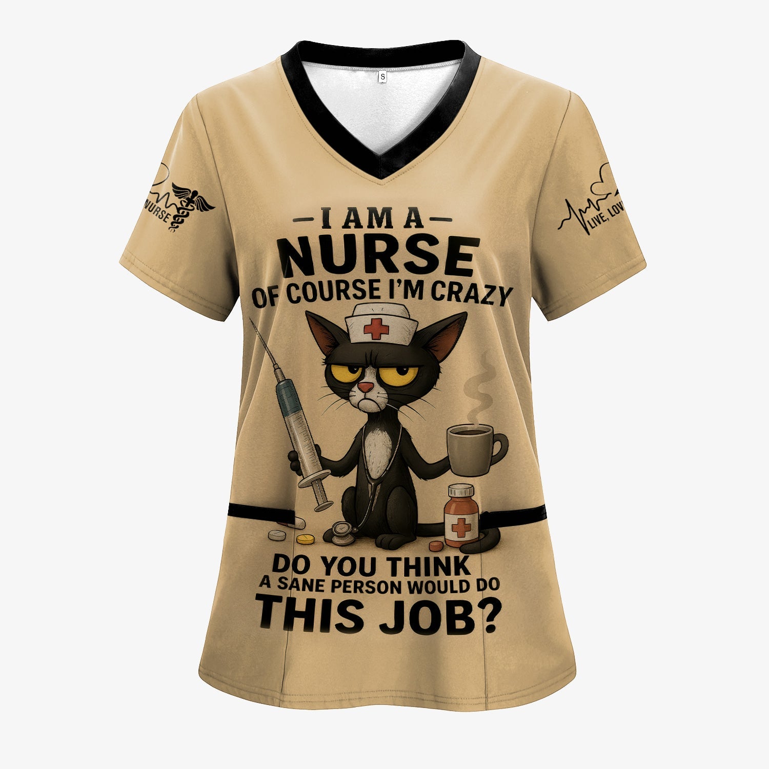 Funny Personalized Nurse Shirt - Crazy Cat & Syringe Graphic with Do You Think A Sane Person Would Do This Job Quote - Custom Gift for RN CNA LPN Women