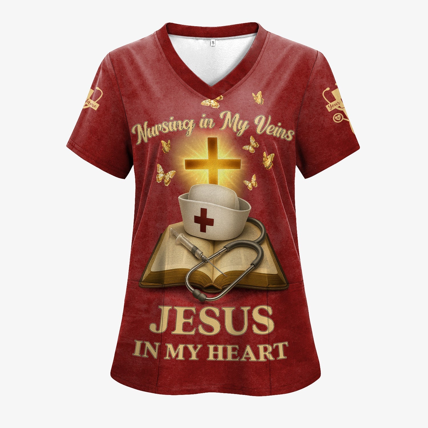 Personalized Christian Nurse Shirt - Jesus in My Heart  Quote - Available in Multiple Colors - Gift for Women RN LPN