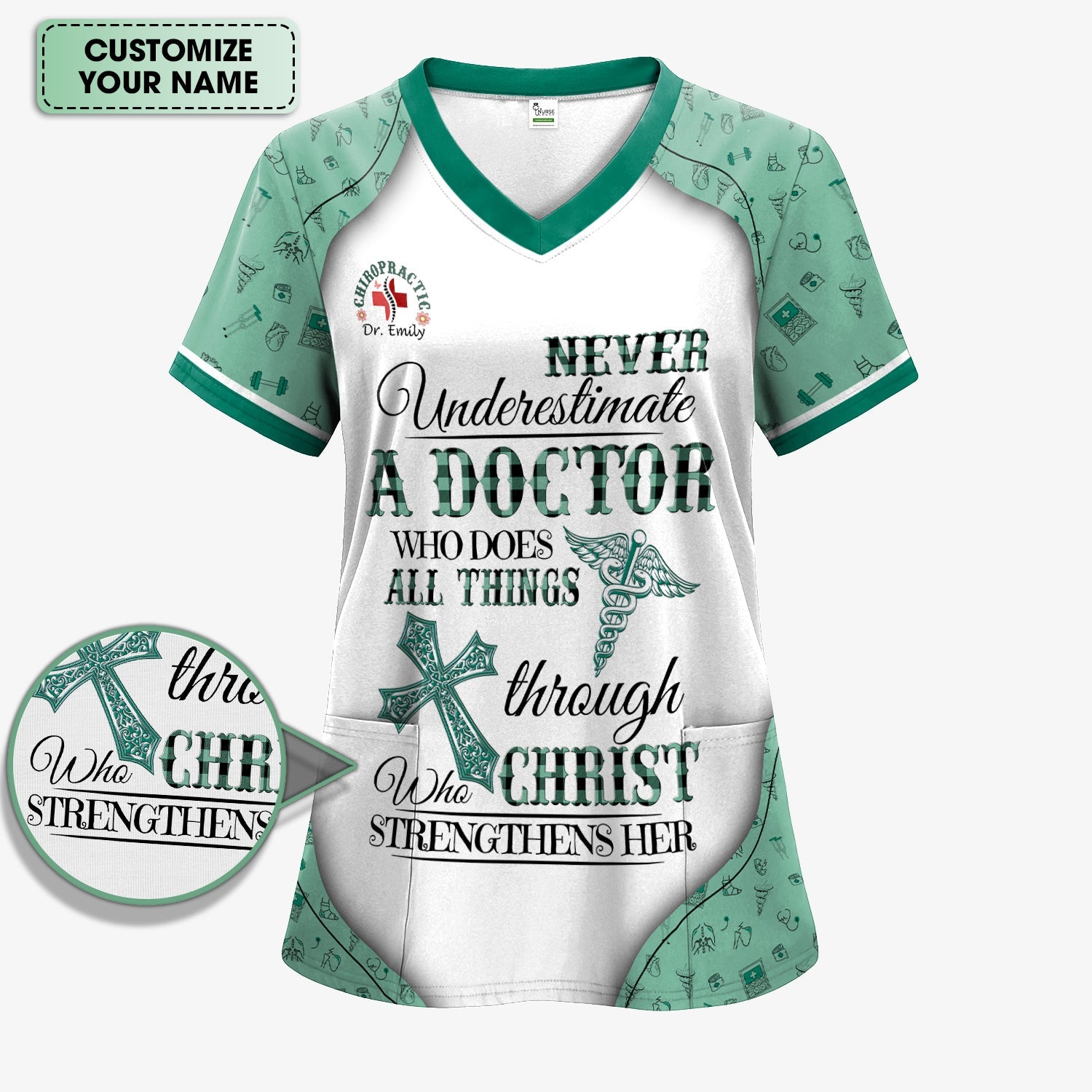Custom Christian Nurse Shirt - All Things Through Christ Graphic Tee - Gift for Women Doctors & Medical Professionals
