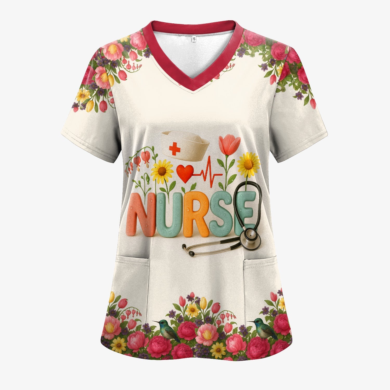 Personalized Floral Nurse Shirt with Name - Cute Colorful Flowers and Stethoscope Design - Thoughtful Gift for Women RN CNA LPN in Healthcare and Nursing Profession
