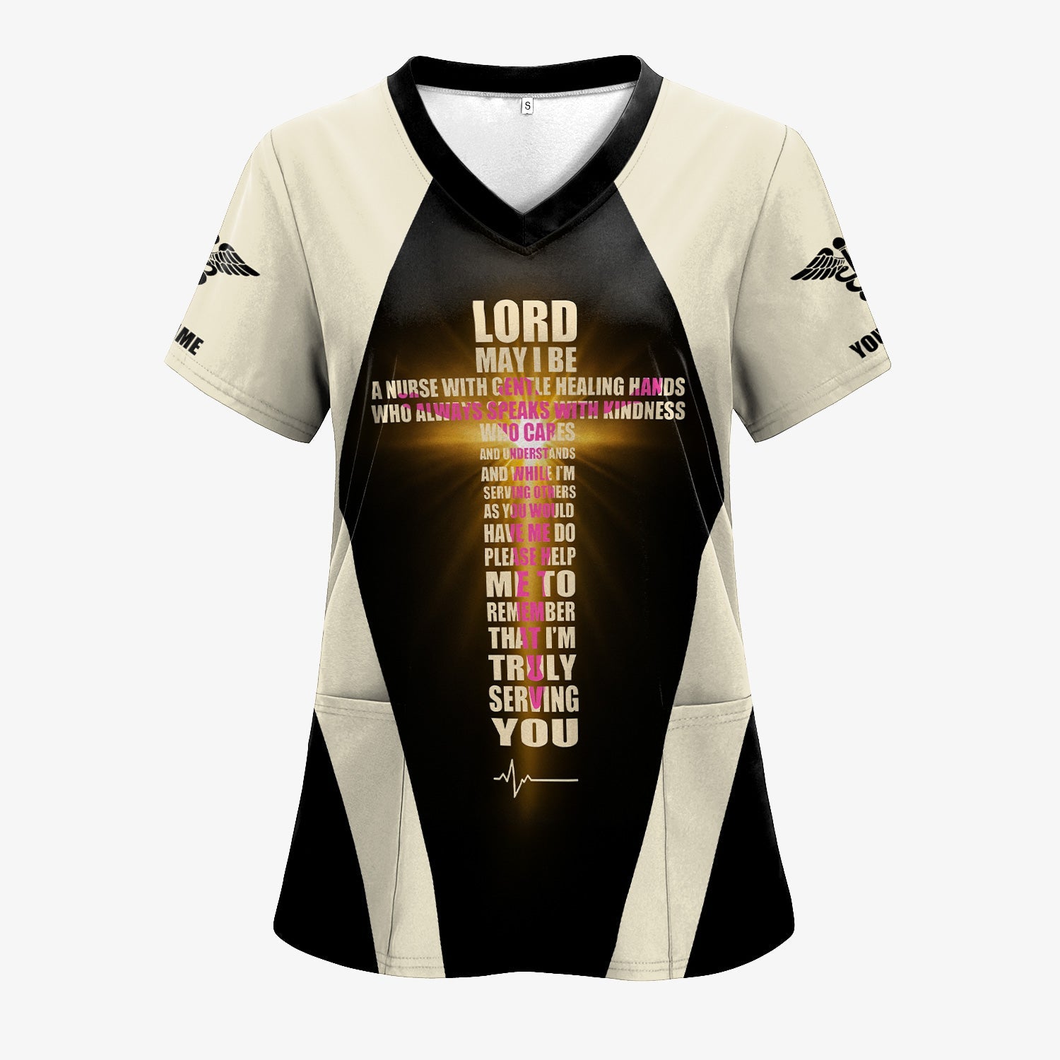 Personalized Christian Nurse Shirt - Lord Prayer Healing Hands Quote - Custom Name RN LPN CNA Healthcare Workers Gift
