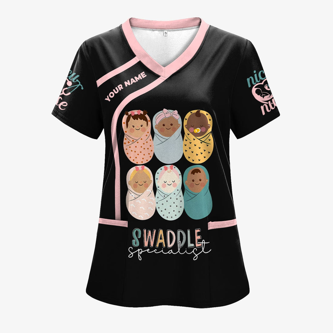 Swaddle Specialist Nurse Scrub Shirt - Cute Baby Themed Medical Top - Personalized Gift for NICU Newborn Delivery Nurses