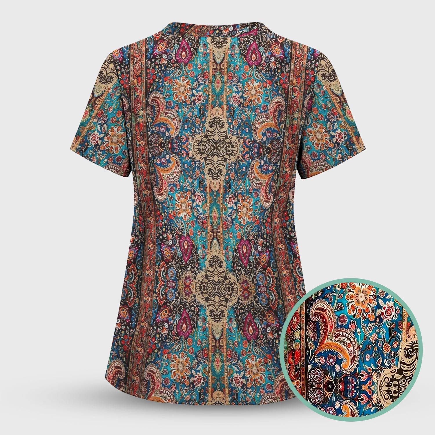 Boho Hippie T-Shirt - All-Over Print Psychedelic Paisley Graphic - Gift for Women RN LPN & Healthcare Workers