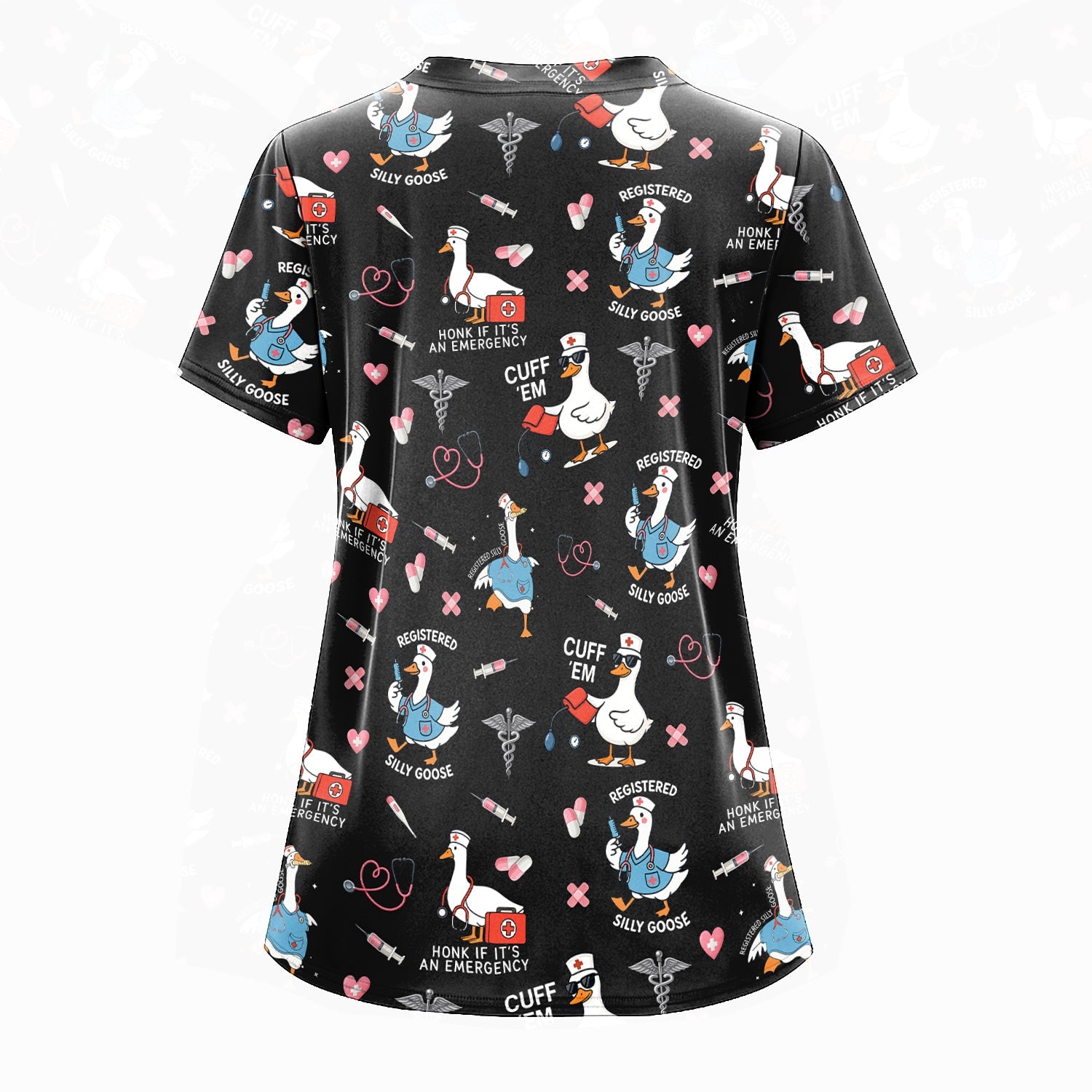 Goose Nurse Graphic T-Shirt for Women - Cute Medical Work Tee with Stethoscope & Heart Icons - Gift for RN, CNA, LPN