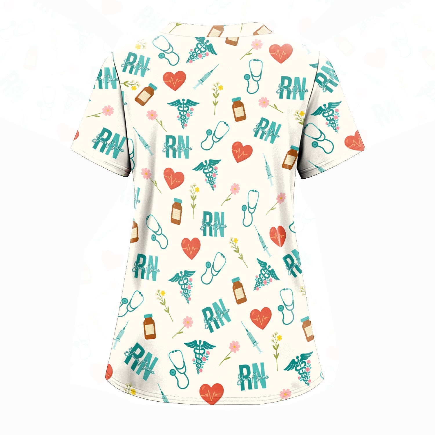Personalized RN T-Shirt for Women - Graphic Tee with Cute Medical Pattern - Gift for CNA, LPN, Medical Worker
