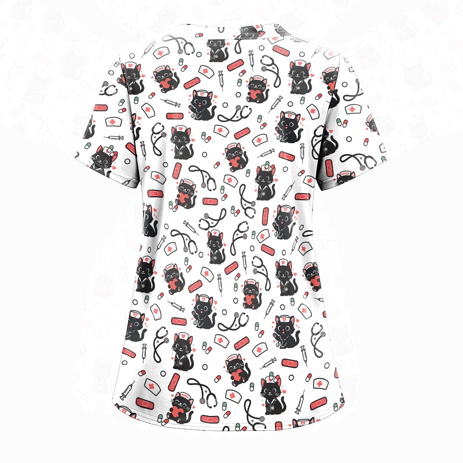 Personalized Adorable Cat Print Nurse Tee - Medical Uniform Shirt with Stethoscope - Gift for RN CNA LPN