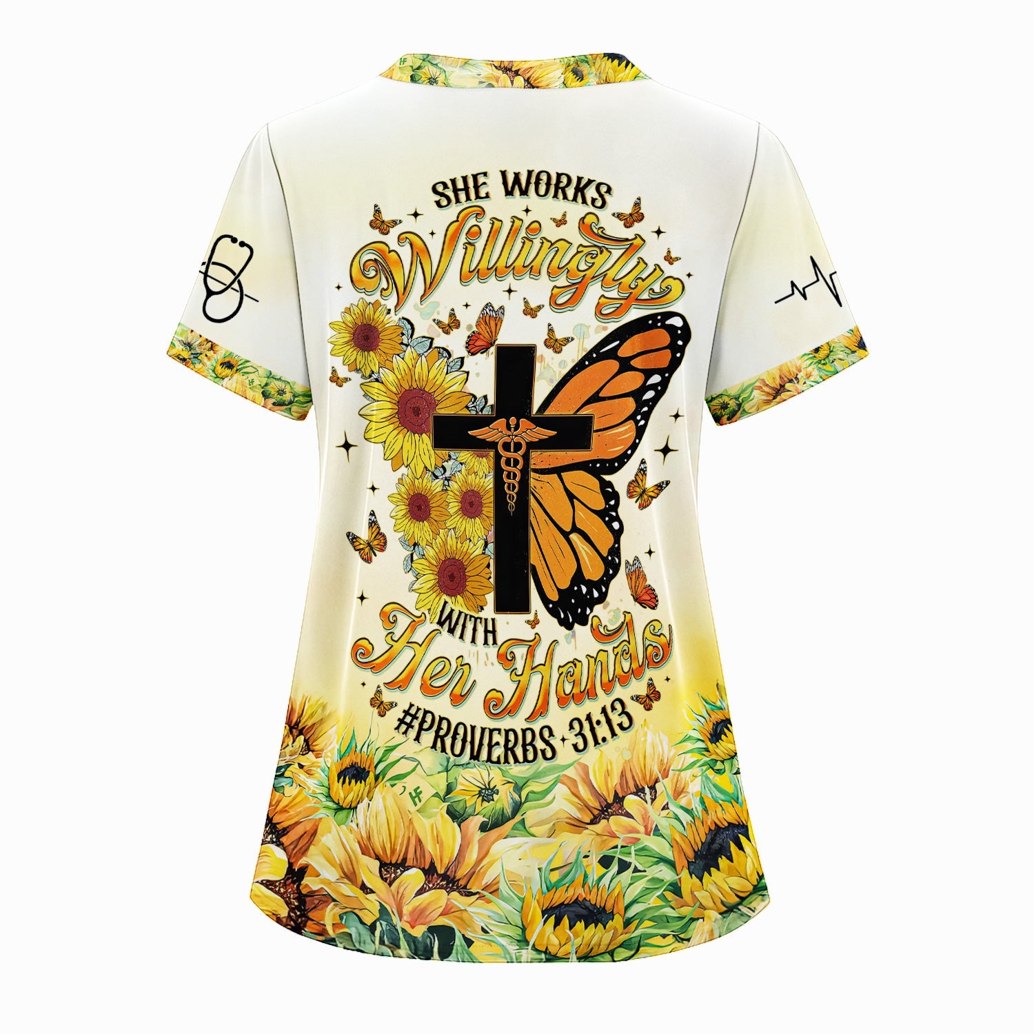 Custom Faith Nurse Shirt ‰ÛÒ Sunflower Butterfly Cross & Bible Verse Graphic Tee - Gift for RN LPN CNA Healthcare Workers