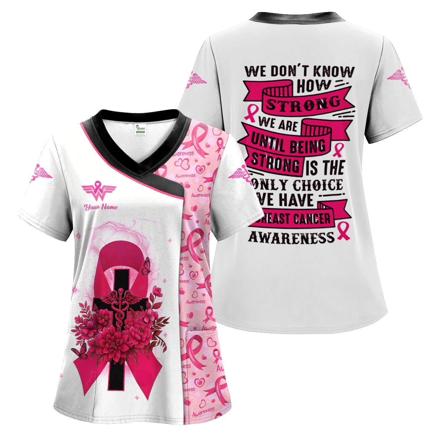Custom Breast Cancer Warrior Shirt - Pink Ribbon Cross & Being Strong Is The Only Choice Tee - Gift for Women RN, LPN, CNA