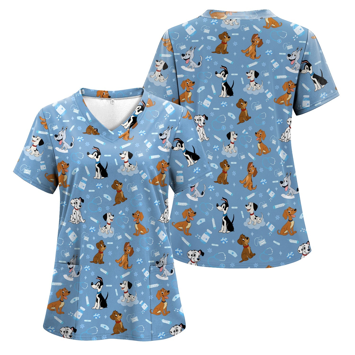 Cute Cartoon Dog Medical Shirt - Puppy Pattern Top for Veterinarians, Vet Techs, Animal Lovers - Fun Pet Care Gift for Dog Mom and Dad