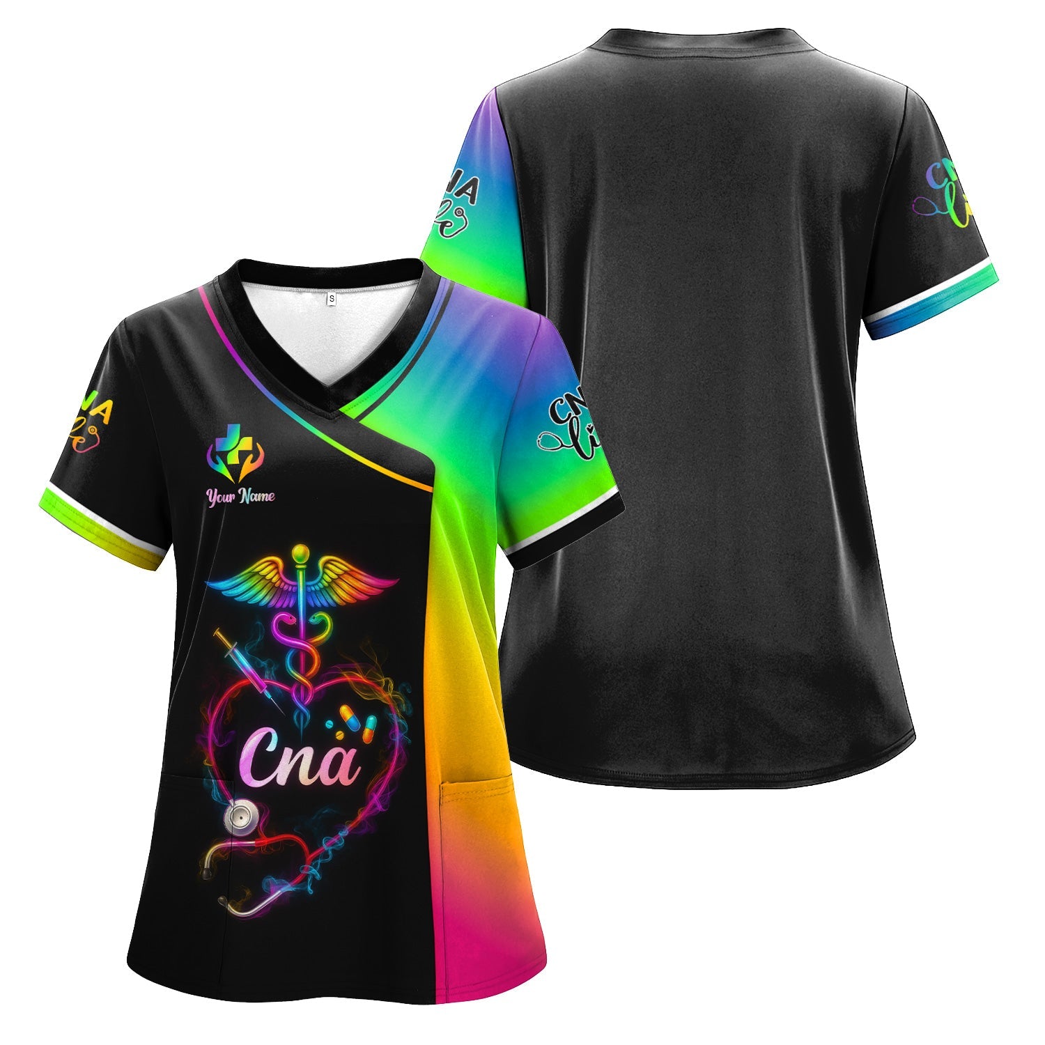 Custom Rainbow CNA Nurse Shirt - Stethoscope Heart & Caduceus Design - Gift for RN LPN Healthcare Workers