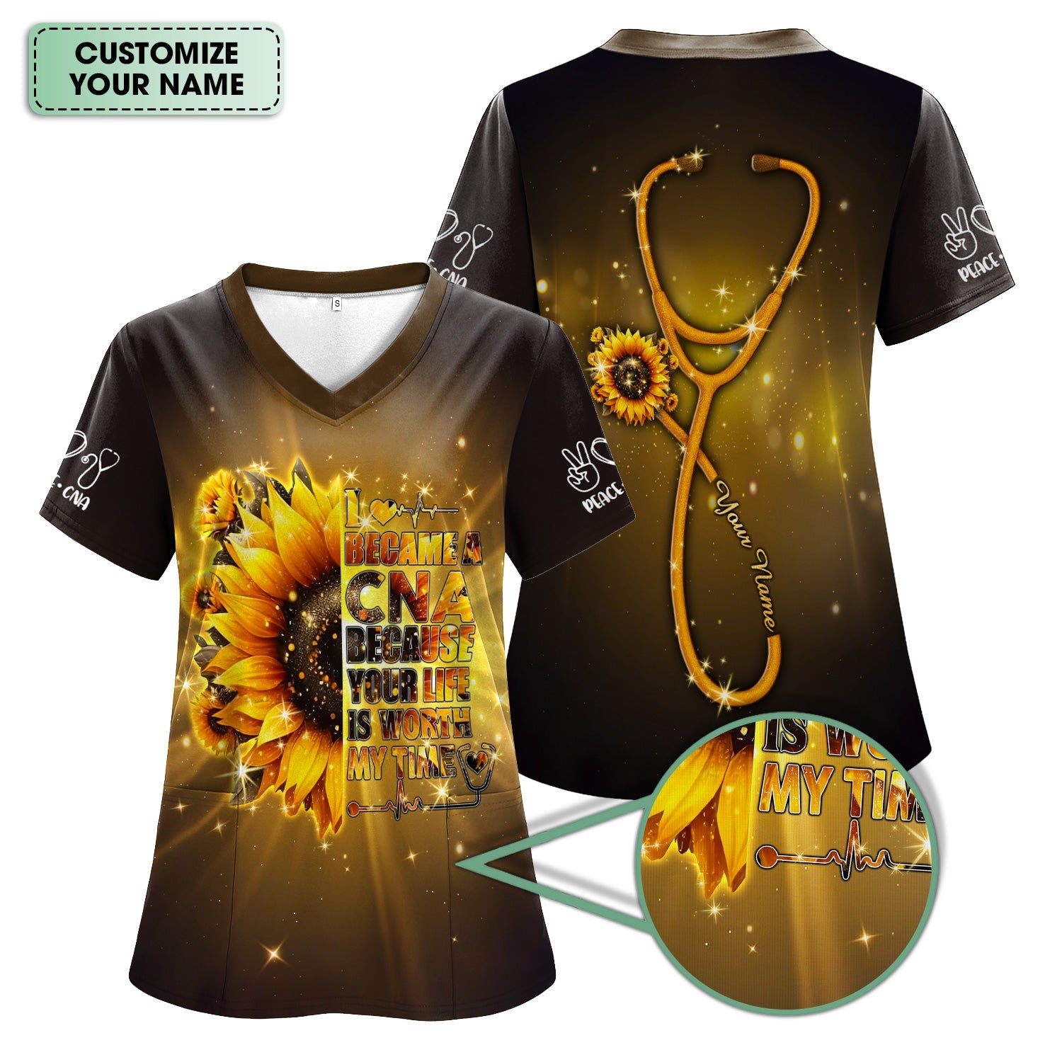 Custom CNA Floral T-Shirt - Your Life Is Worth My Time Design - Gift for Women's CNA & Nursing Assistants