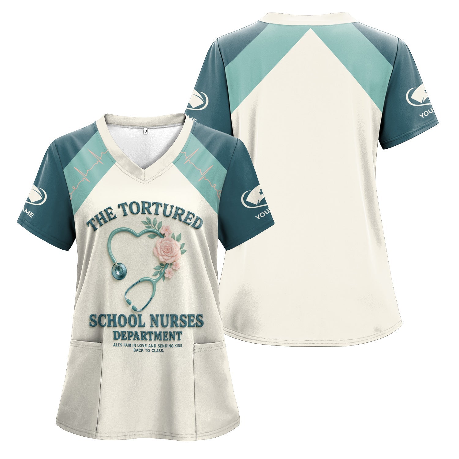 Personalized School Nurse T-Shirt - Funny Design with Heart Stethoscope and Roses - Appreciation Gift for RN LPN CNA Staff