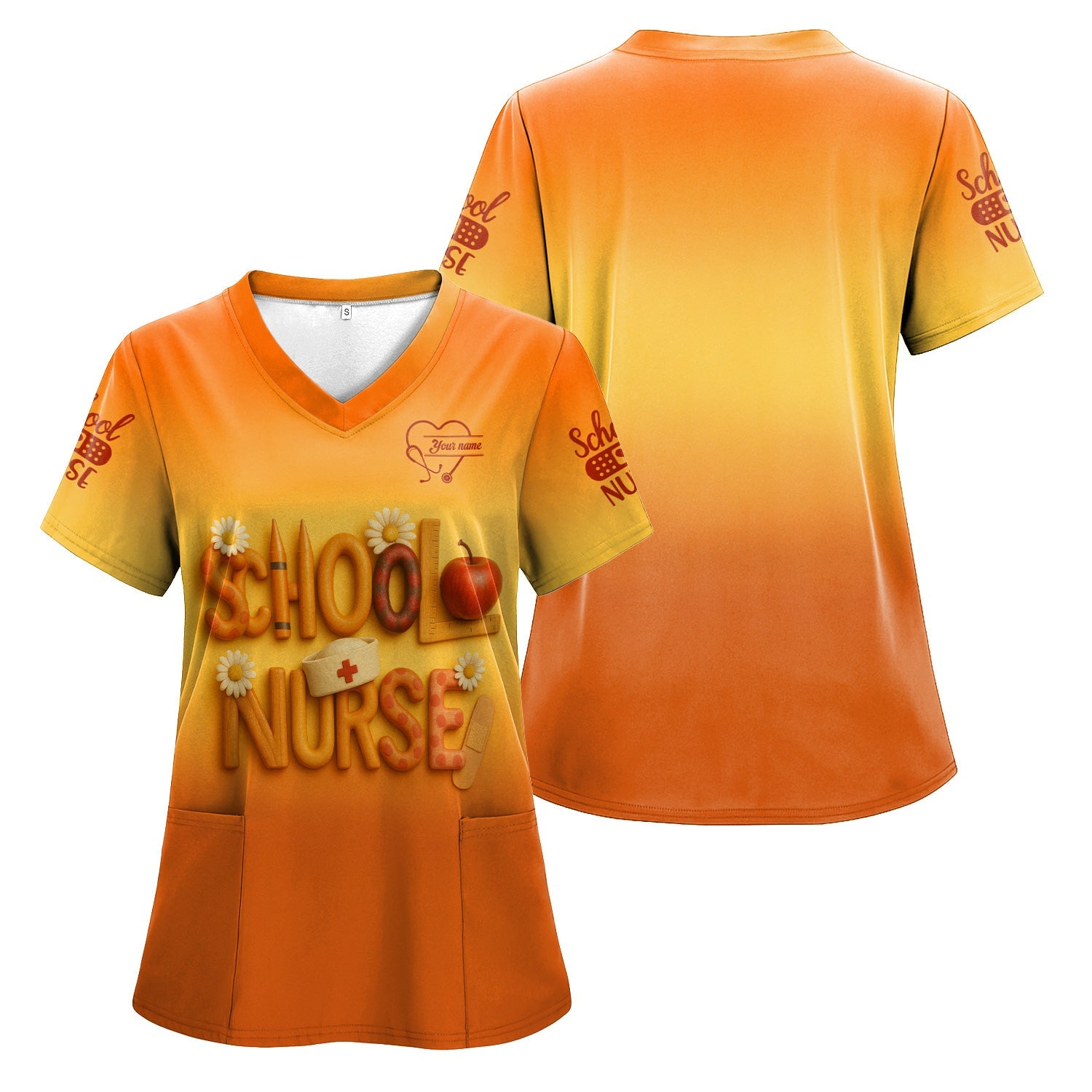 Personalized School Nurse T-Shirt - Fun Classroom & Medical Icon Design - Thoughtful Gift for School RN LPN Healthcare Staff