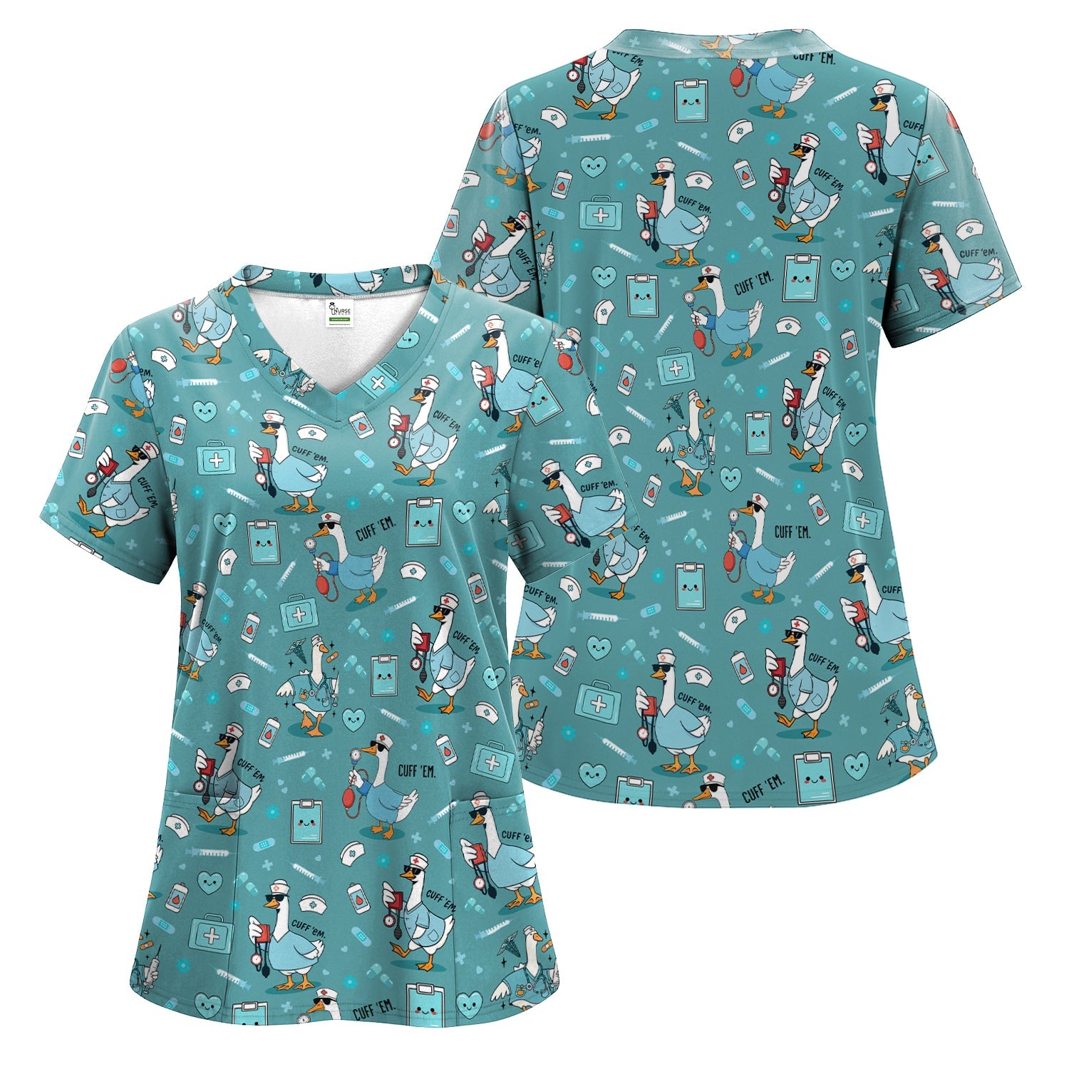 Funny EMT Nurse Shirt - Cuff 'Em Quote & Goose Nurse Pattern Tee - Gift for Paramedics & EMS Professionals