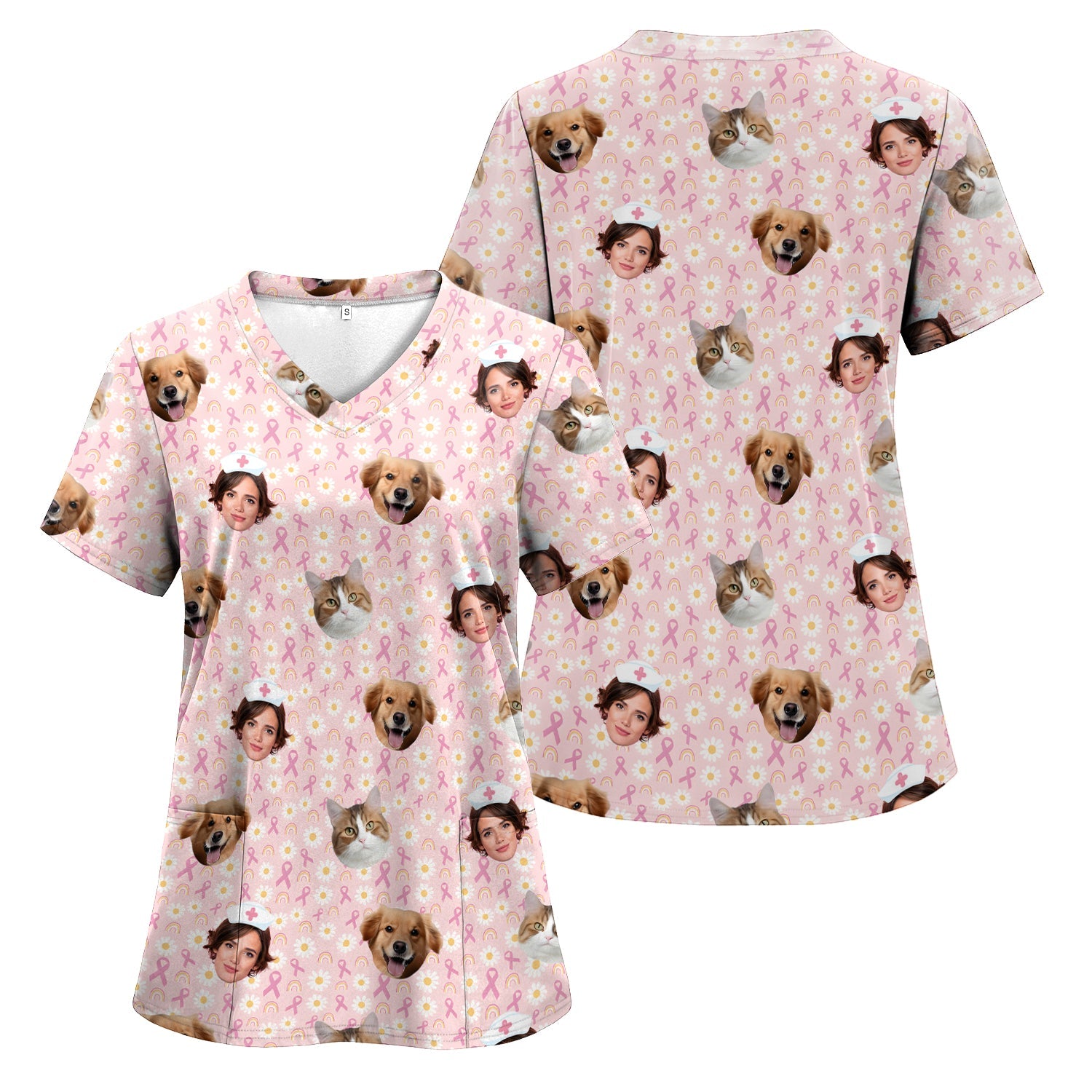 Custom Face Nurse Shirt for Women - Cute Breast Cancer Awareness Graphic Tee - Gift for RN LPN CNA