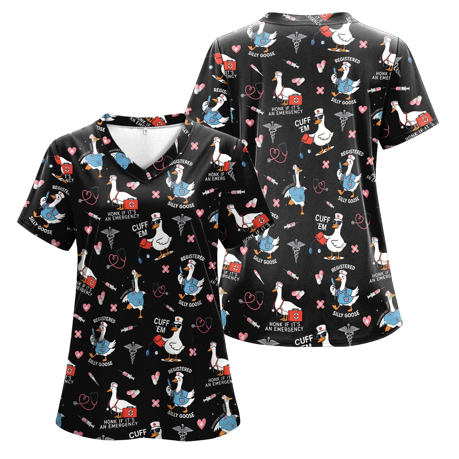 Goose Nurse Graphic T-Shirt for Women - Cute Medical Work Tee with Stethoscope & Heart Icons - Gift for RN, CNA, LPN