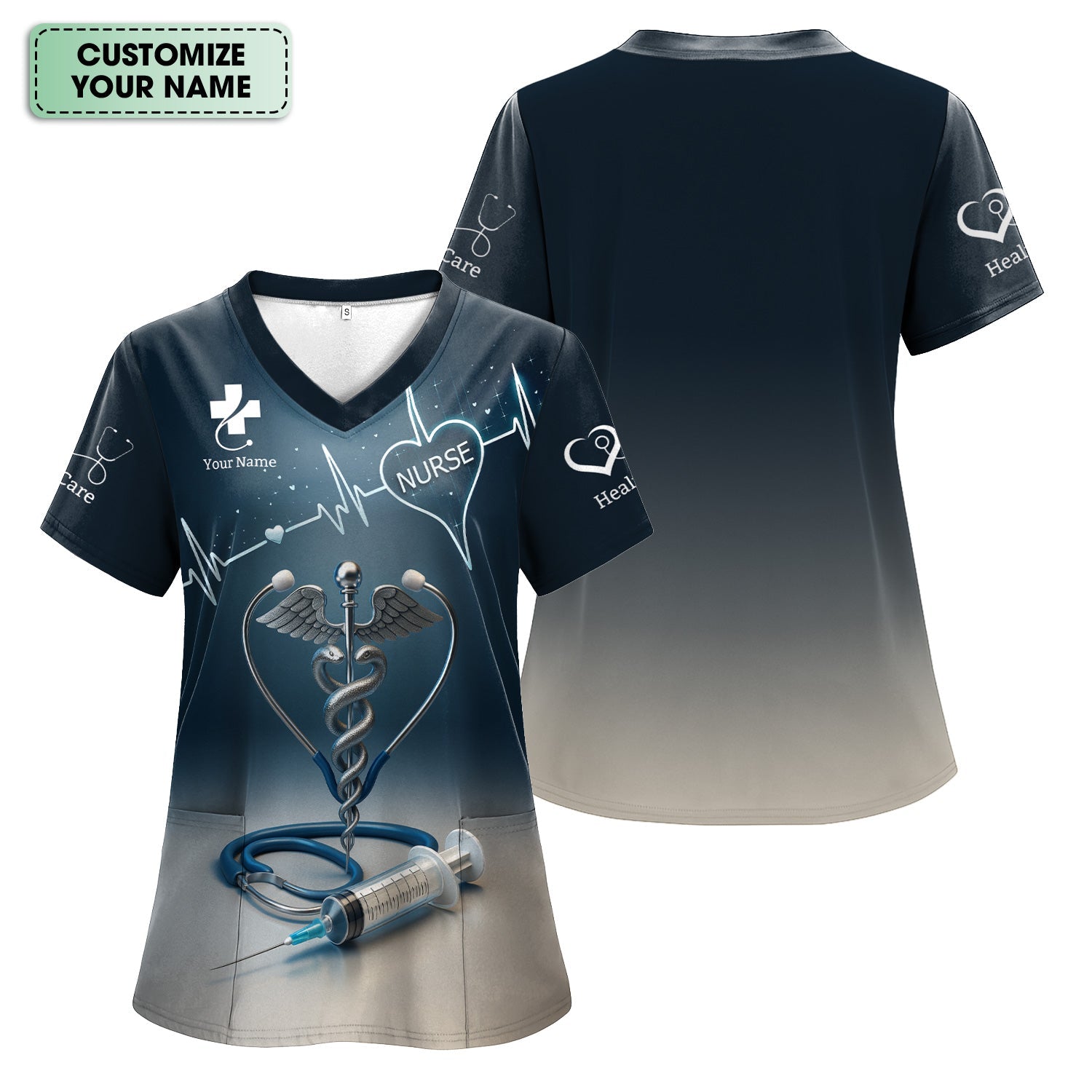 Custom Nurse Shirt with Caduceus and Heartbeat - Personalized Medical Apparel for RN CNA LPN - Gift for Healthcare Professionals