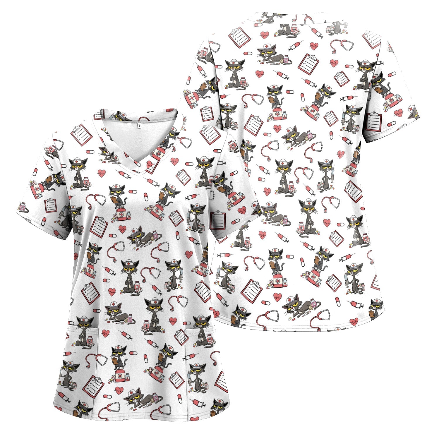 Personalized Funny Nurse Cat Shirt - Cute Black Cat with Stethoscope & Pills - Gift for RN CNA LPN