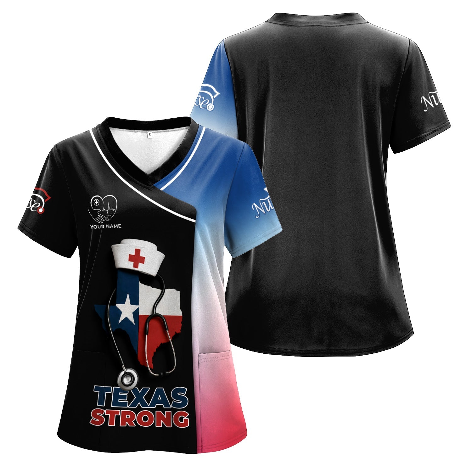 Texas Strong Nurse Shirt - Customizable with Stethoscope & Texas Flag Design - Perfect for RN, CNA, LPN, Healthcare Workers