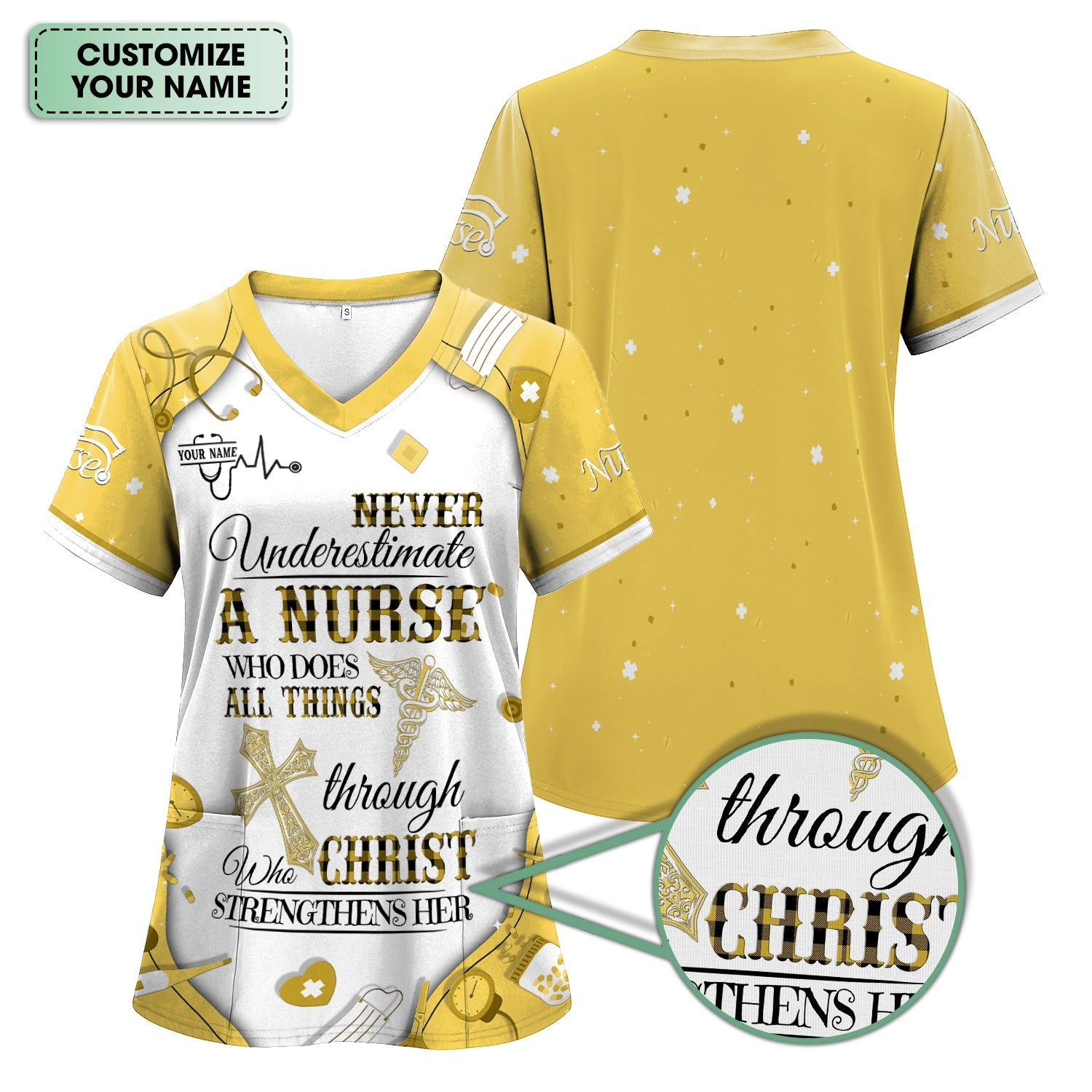 Personalized Christian Nurse Shirt - All Things Through Christ Quote - Faith-Based Medical Gift for RN, LPN, CNA Healthcare Workers
