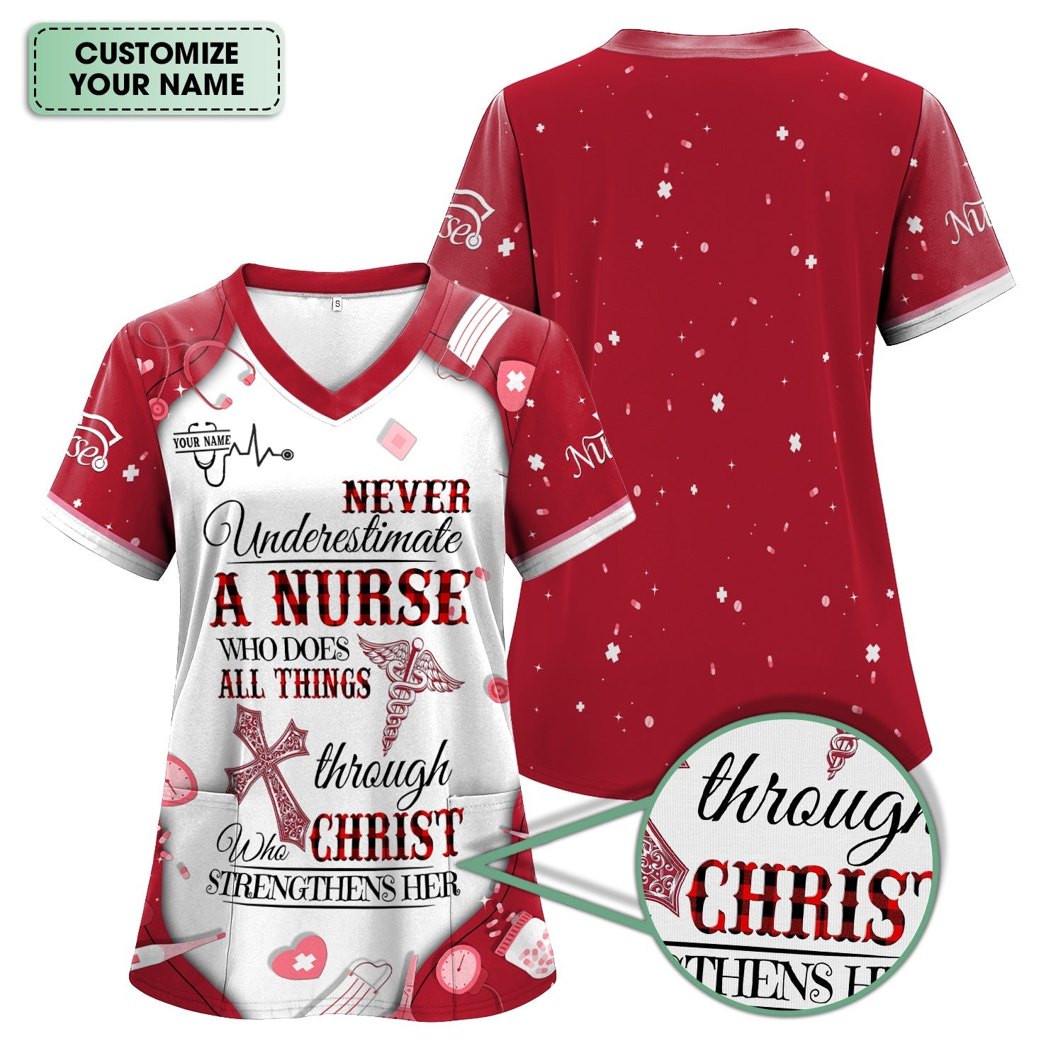 Personalized Christian Nurse Shirt - All Things Through Christ Quote - Faith-Based Medical Gift for RN, LPN, CNA Healthcare Workers