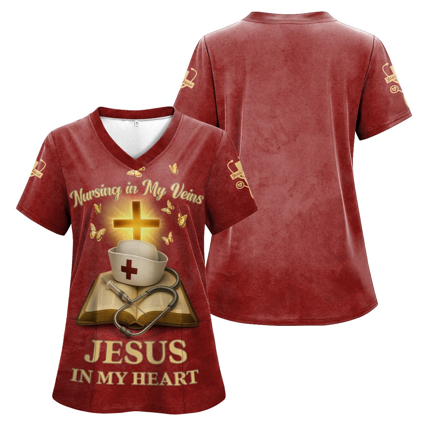 Personalized Christian Nurse Shirt - Jesus in My Heart  Quote - Available in Multiple Colors - Gift for Women RN LPN