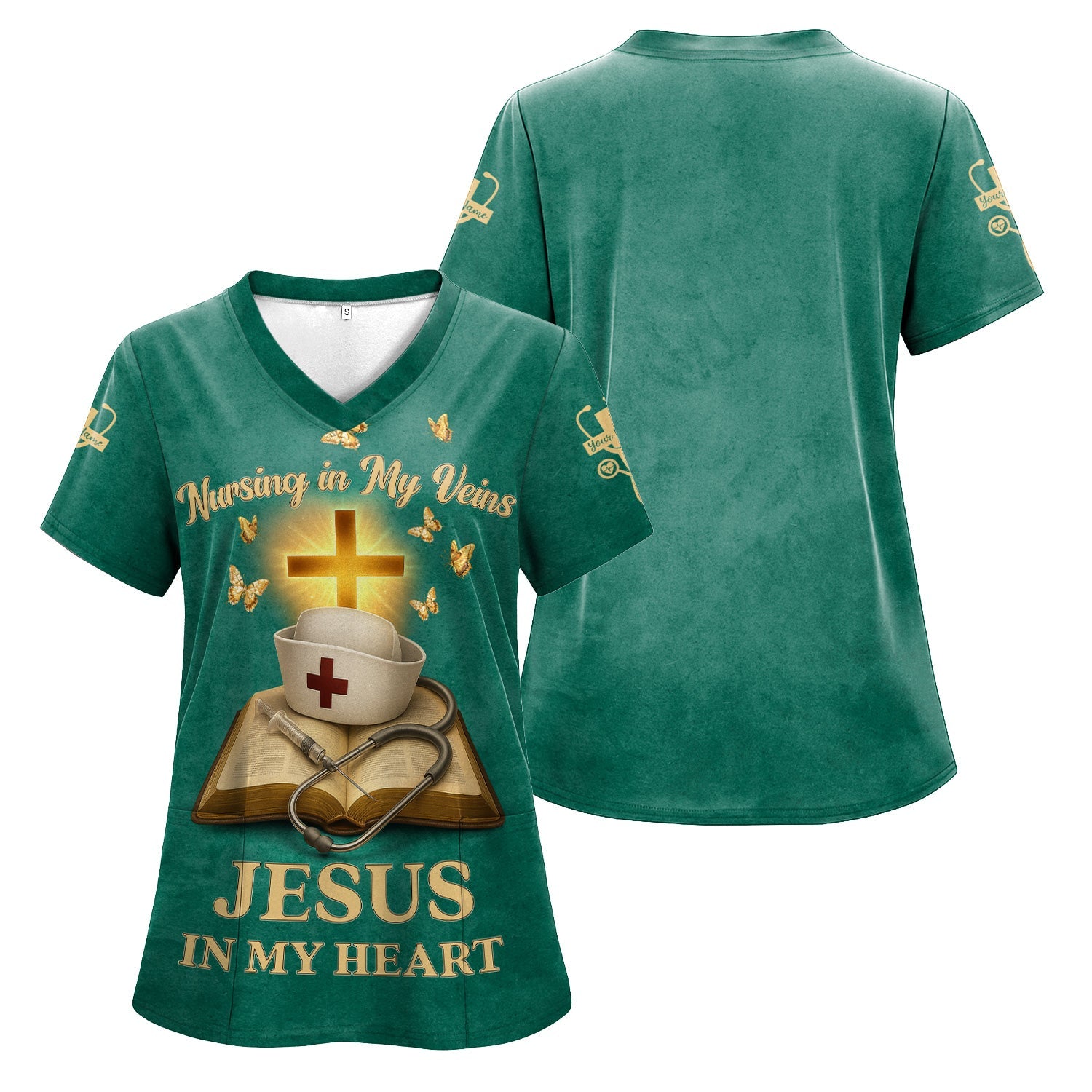 Personalized Christian Nurse Shirt - Jesus in My Heart  Quote - Available in Multiple Colors - Gift for Women RN LPN