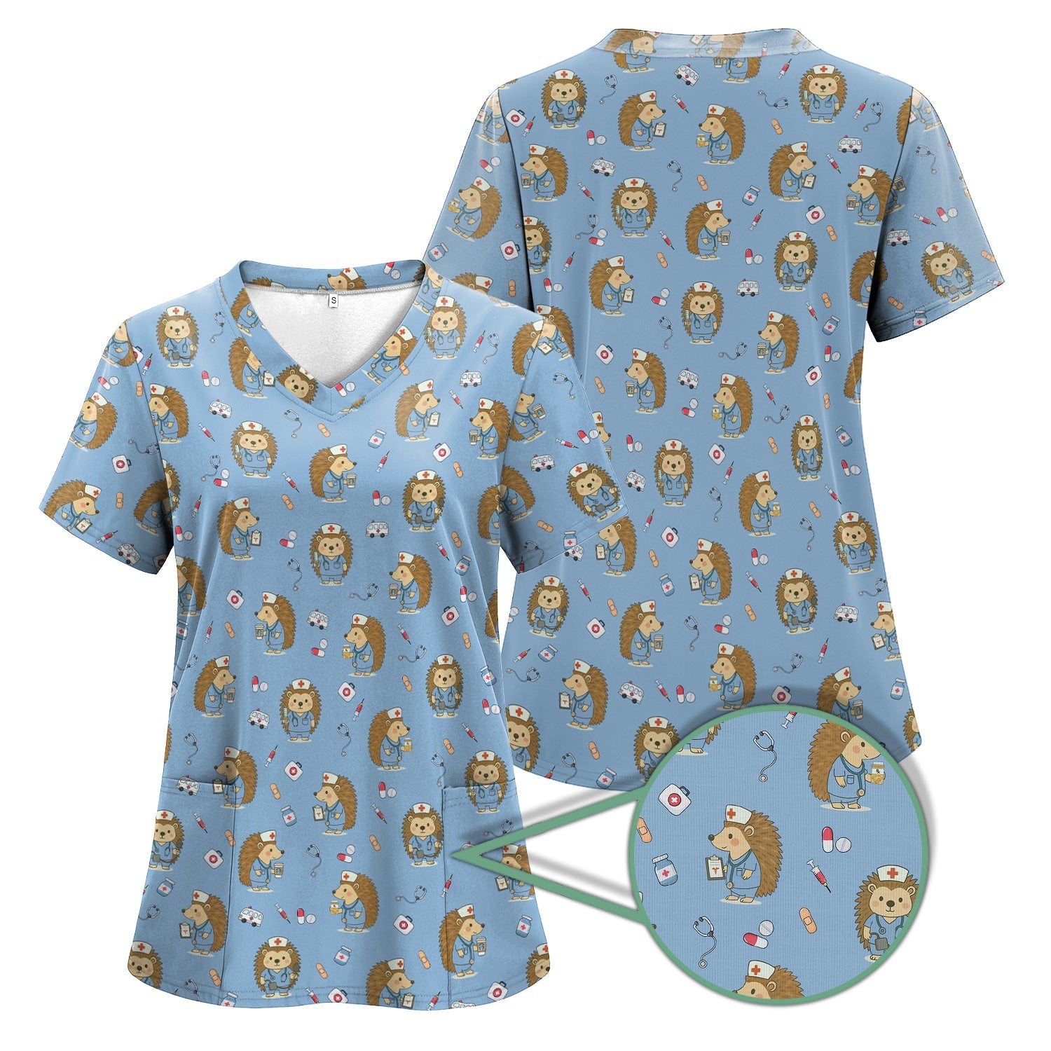 Funny Nurse Hedgehog T-Shirt - Cute Medical Icon Design - Gift for RN LPN CNA & Healthcare Workers