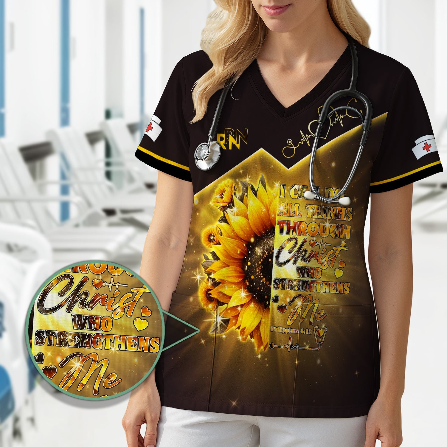 Personalized Faith Nurse Shirt - All Things Through Christ Graphic Tee - Gift for Christian Nurses RN LPN CNA