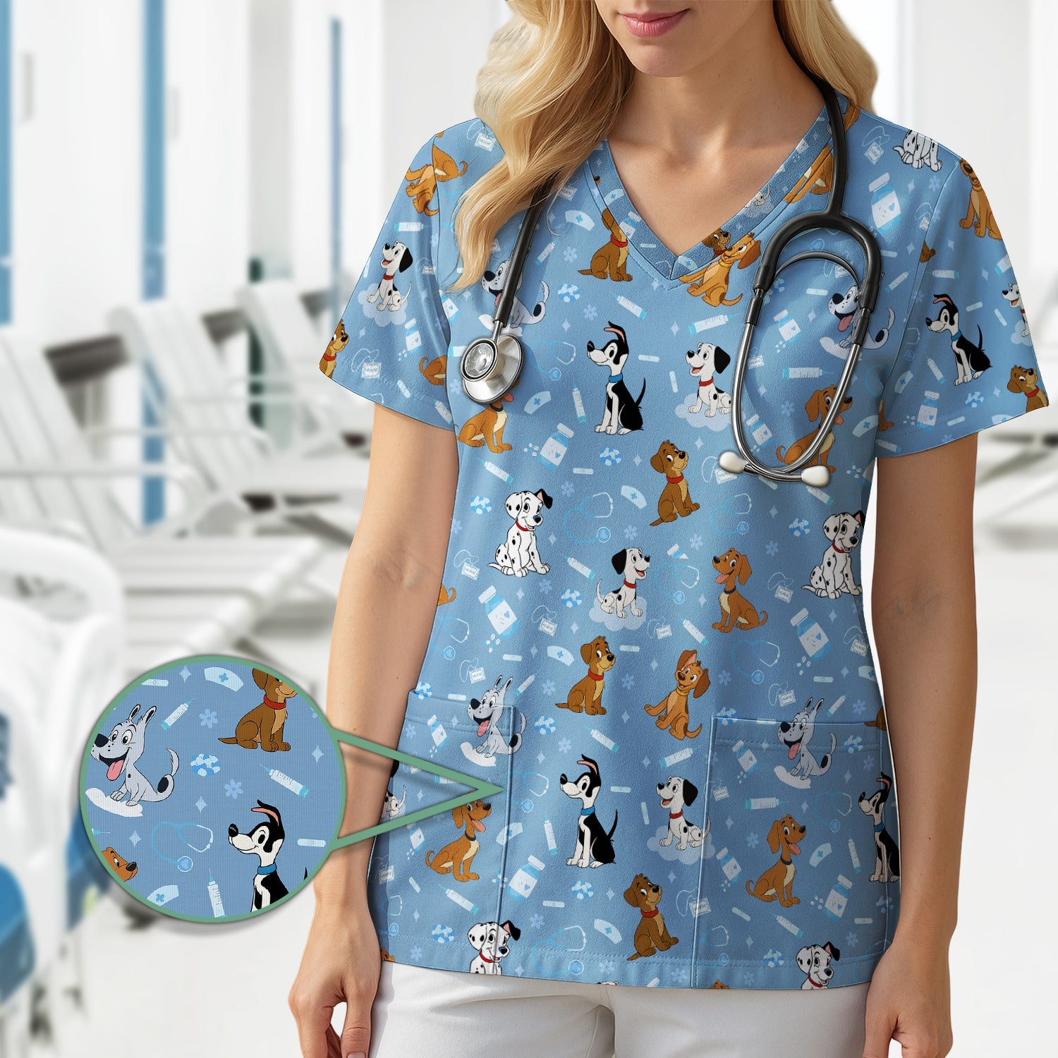 Cute Cartoon Dog Medical Shirt - Puppy Pattern Top for Veterinarians, Vet Techs, Animal Lovers - Fun Pet Care Gift for Dog Mom and Dad