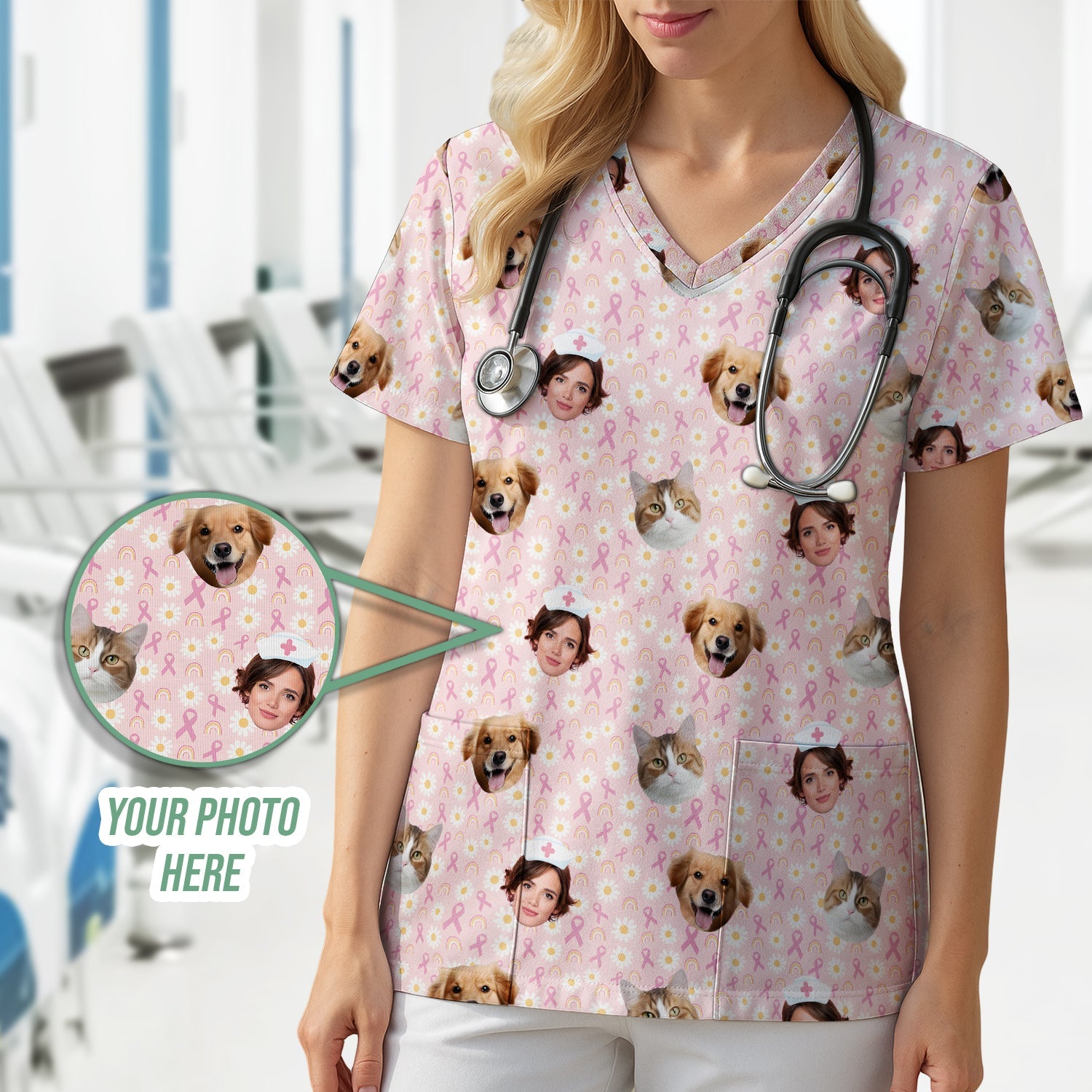 Custom Face Nurse Shirt for Women - Cute Breast Cancer Awareness Graphic Tee - Gift for RN LPN CNA