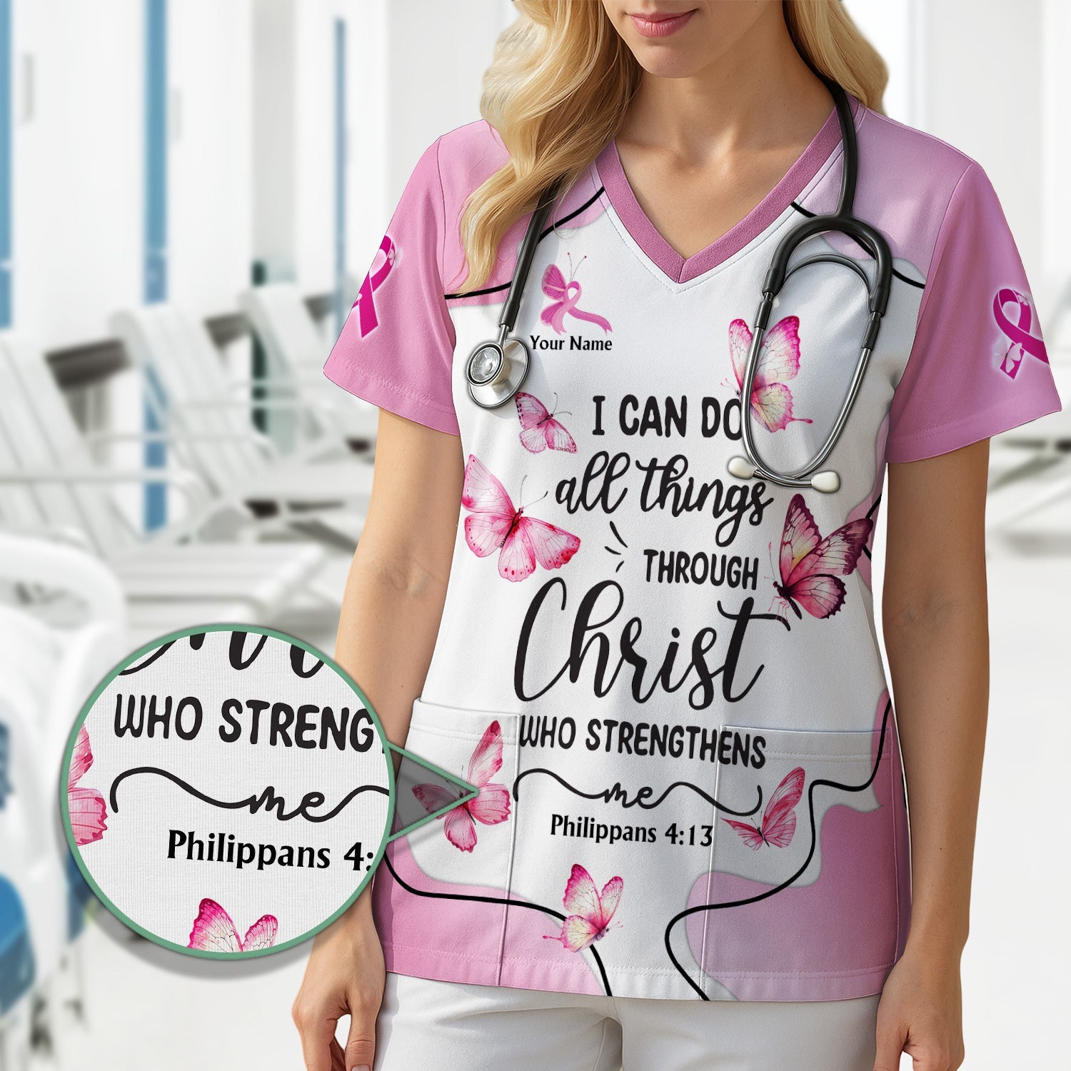 Personalized Christian Nurse Shirt - Faith Jesus Strength Religious Bible Verse Tee - Gift for RN LPN CNA Healthcare Workers