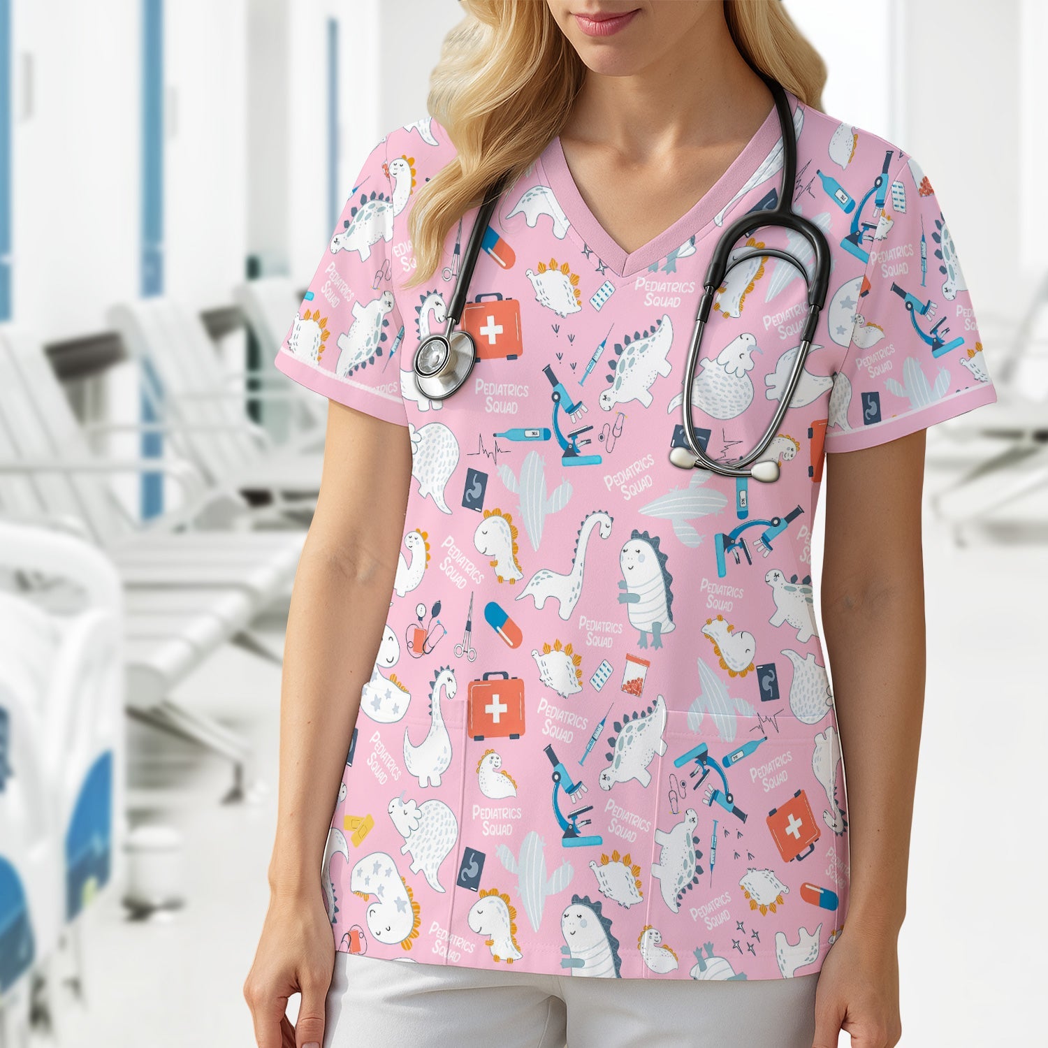 Personalized Pediatric Nurse Shirt - Cute Dinosaur Medical Graphic Tee - Gift for RN, CNA, Healthcare Worker