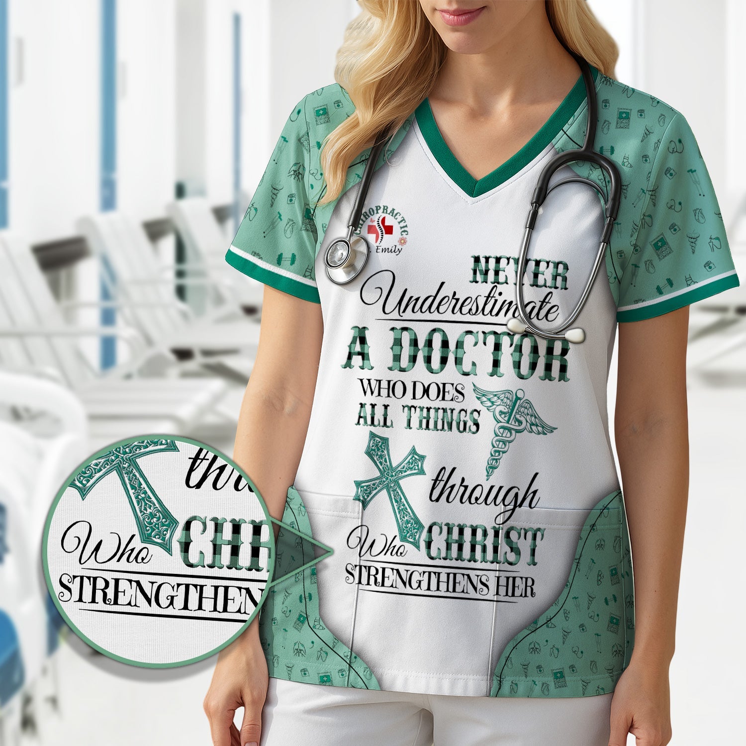 Custom Christian Nurse Shirt - All Things Through Christ Graphic Tee - Gift for Women Doctors & Medical Professionals