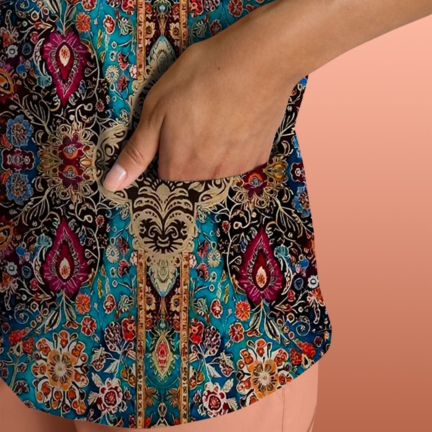 Boho Hippie T-Shirt - All-Over Print Psychedelic Paisley Graphic - Gift for Women RN LPN & Healthcare Workers