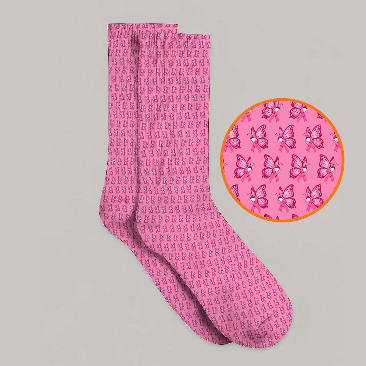 Breast Cancer Awareness Golf Socks, Pink Ribbon Butterfly Golf Sock for Golf Lovers, Support Cancer Awareness Golf Gift