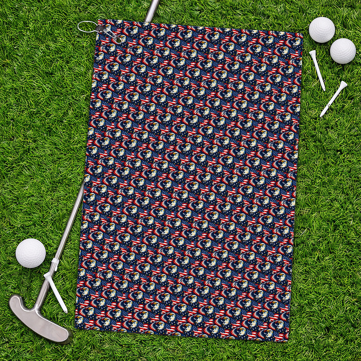 Veteran Bald Eagle Golf Towels, American Flag Patriotic Pattern Golf Towel, USA Military Golf Gift for Veterans