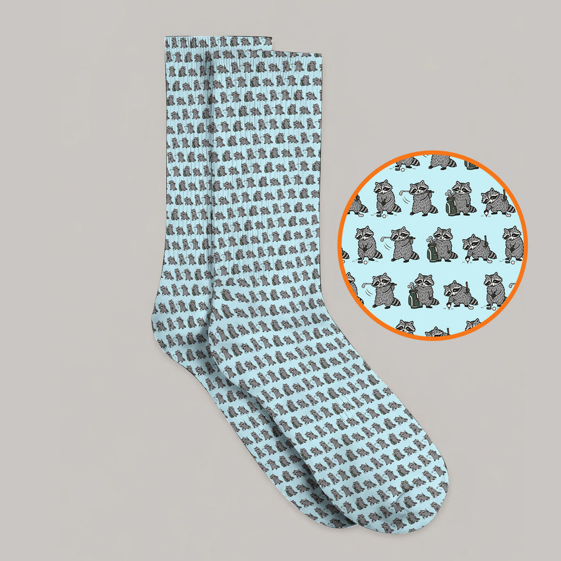 Funny Raccoon Golf Socks, Cute Raccoon Golf Pattern Sock, Golf Gift for Golf Lovers