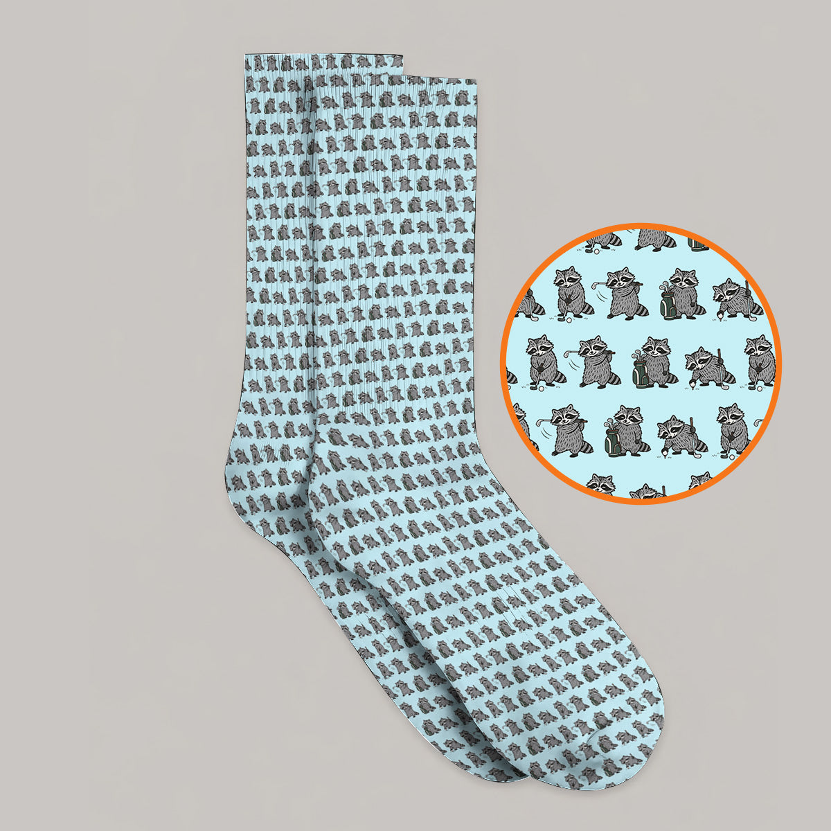 Funny Raccoon Golf Socks, Cute Raccoon Golf Pattern Sock, Golf Gift for Golf Lovers