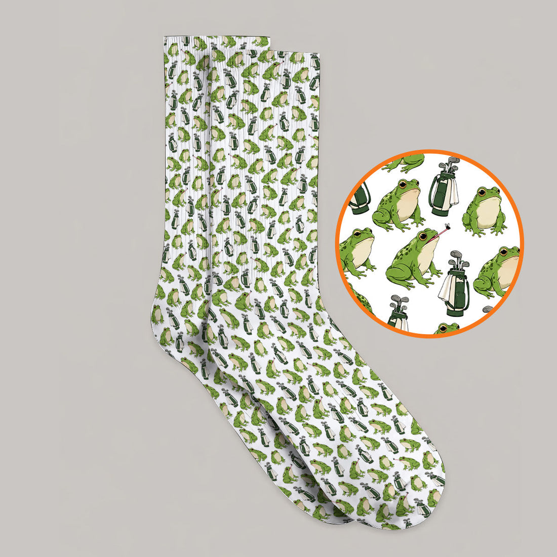 Cute Frog Golf Socks, Playful Frog & Golf Bag Pattern Sock, Funny Golf Gift For Frog Lovers