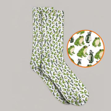 Cute Frog Golf Socks, Playful Frog & Golf Bag Pattern Sock, Funny Golf Gift For Frog Lovers