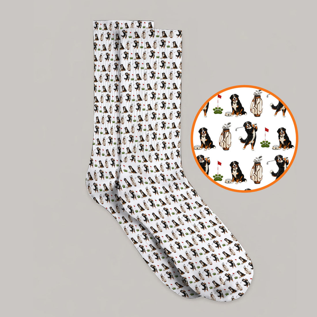 Bernese Mountain Dog Golf Pattern Socks, Bernese Golf Sock, Dog Lover Golf Gift