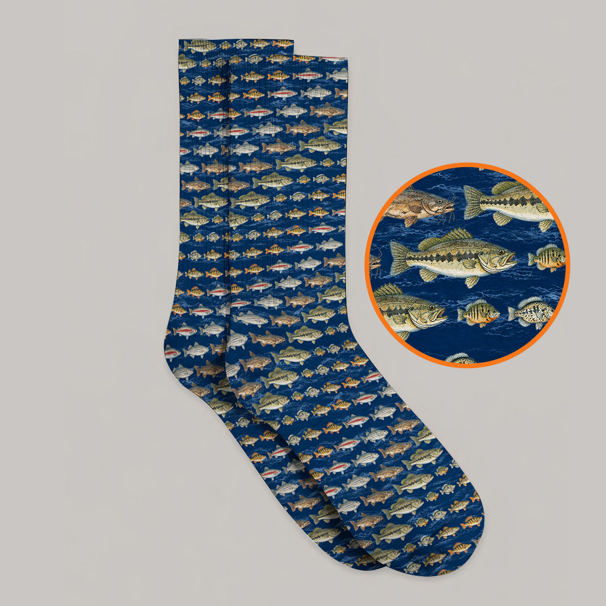 Freshwater Fishing Pattern Golf Socks, Bass Trout Catfish & Perch Golf Sock, Fishing Gift For Golfer