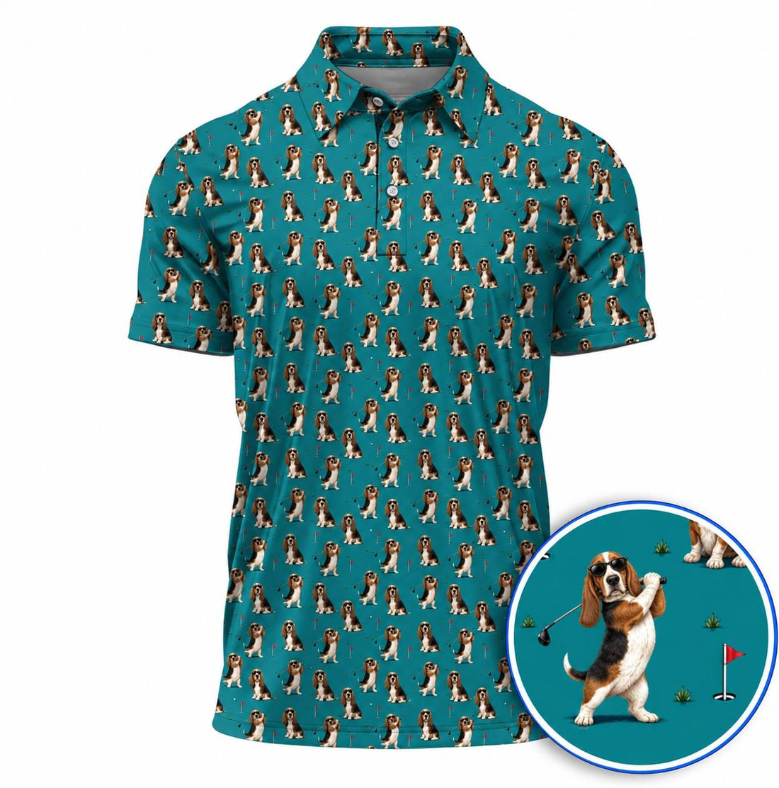 Basset Hounds Golf Pattern Polos, Crazy Basset Hounds Golf Shirt, Golf Gift for Golfers