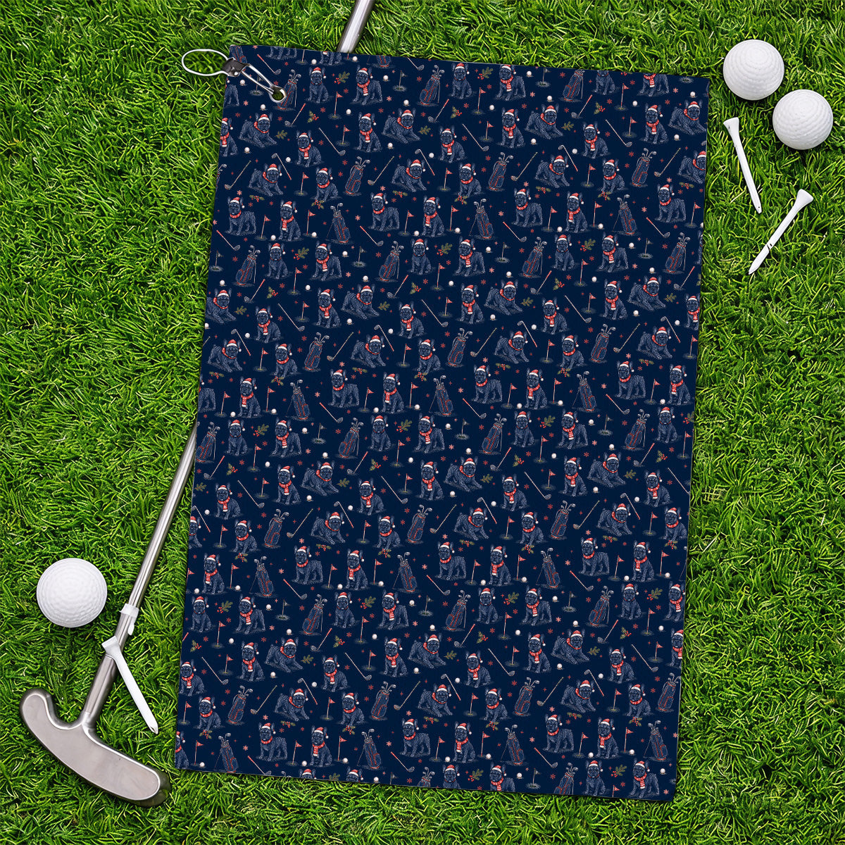French Bulldog Christmas Golf Towels, Vintage Holiday Dog Pattern Golf Towel, Xmas Golf Gift for Golfers