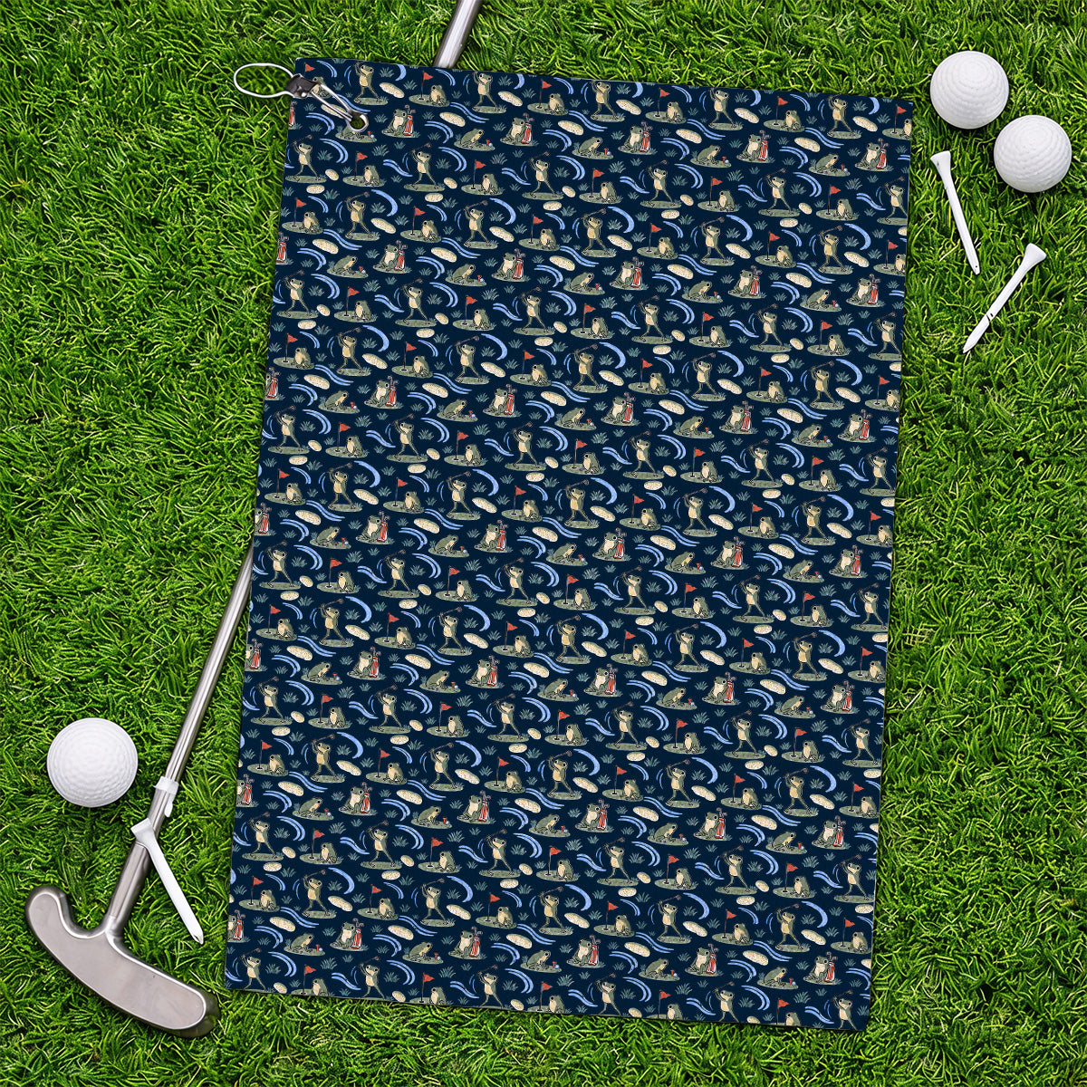 Playful Frog Golf Towels, Vintage Frog Golf Pattern Towel, Golf Gift For Golf Lovers