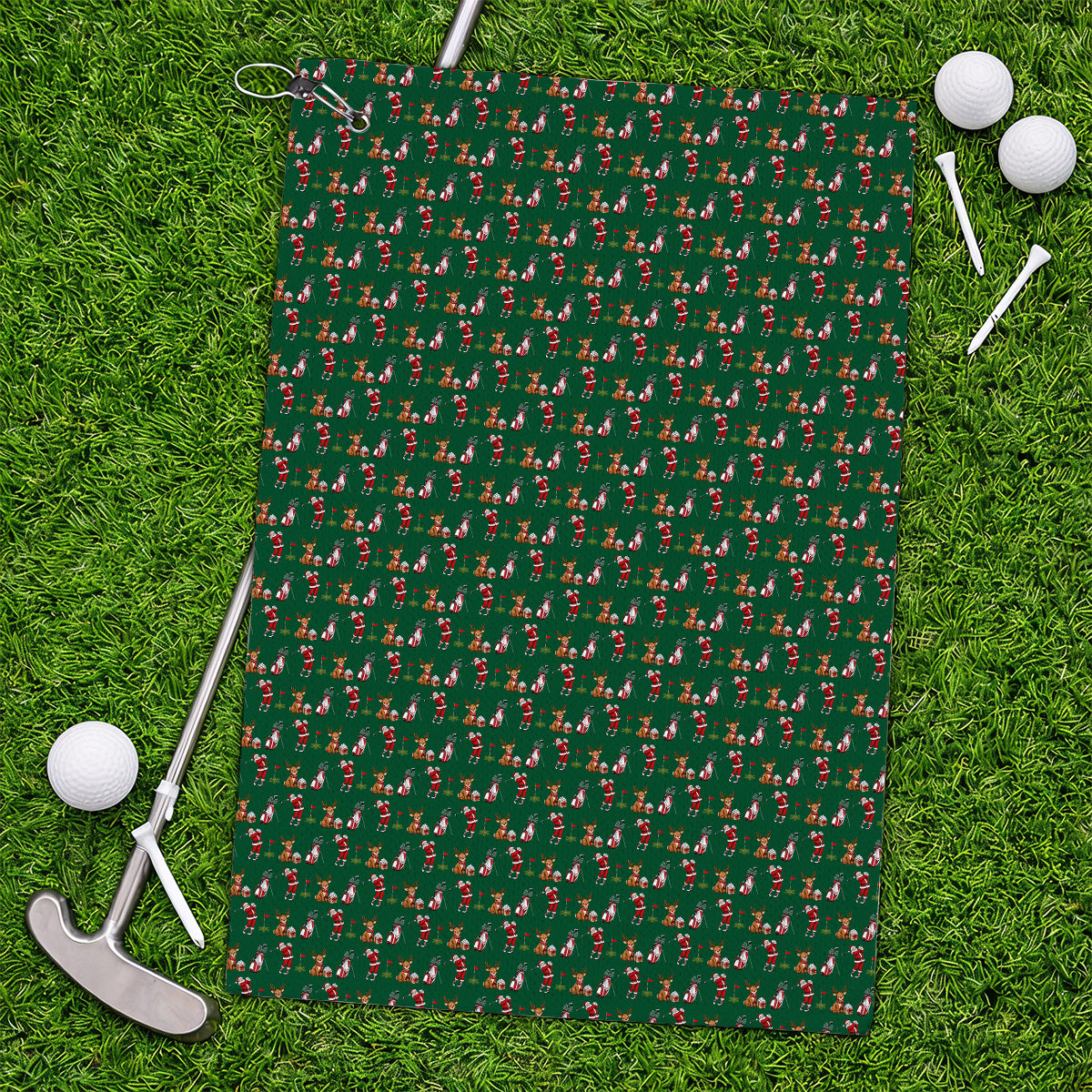 Christmas Golf Pattern Towels, Santa Reindeer Golf Towel, Xmas Gift For Golfers