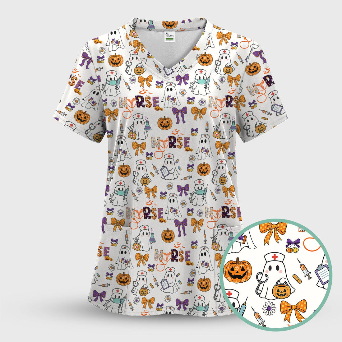 Halloween Nurse Shirt for Women - Cute Ghost Pumpkin Medical Graphic Tee - Gift for RN LPN CNA