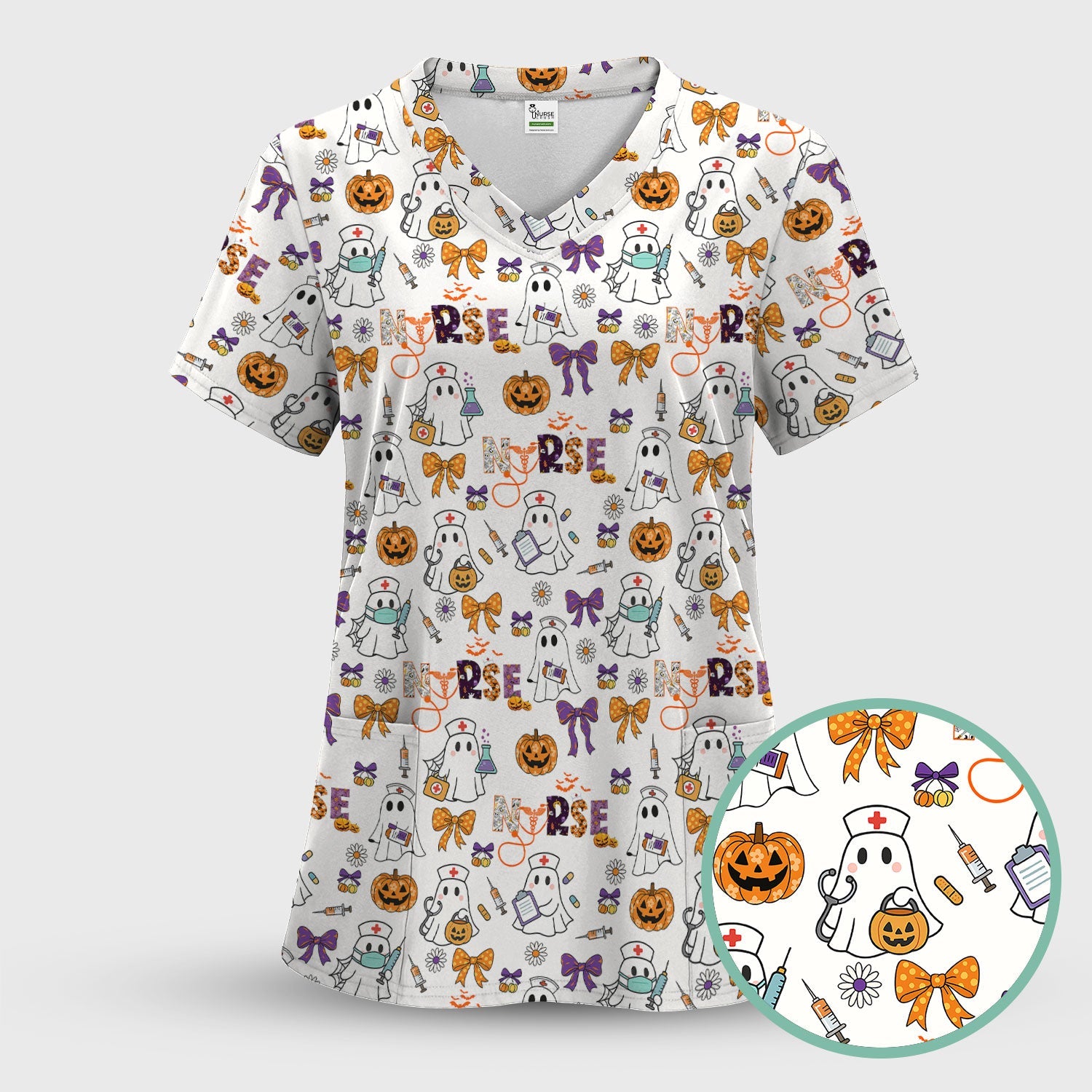 Halloween Nurse Shirt for Women - Cute Ghost Pumpkin Medical Graphic Tee - Gift for RN LPN CNA