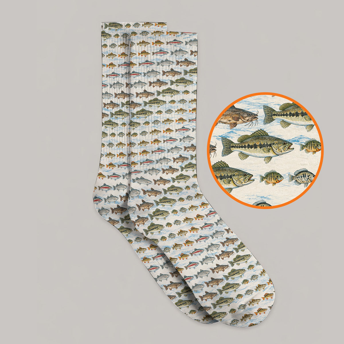 Freshwater Fishing Pattern Golf Socks, Bass Trout Catfish & Perch Golf Sock, Fishing Gift For Golfer